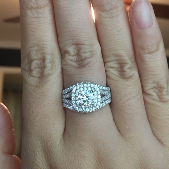 3pcs 925 Silver Engagement Ring Wedding Bands Set - Picture 3 of 6